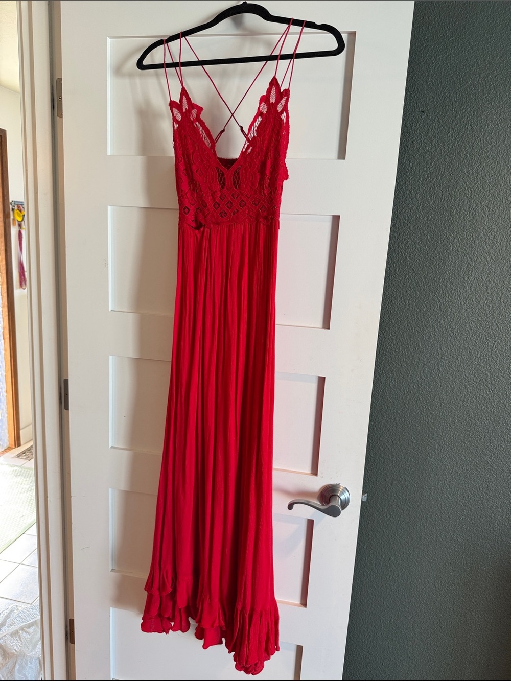 Free People Red Lace Bodice Spaghetti Strap Maxi Dress